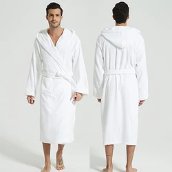 Hooded Bathrobe for Men, 100% Cotton, Thick Warm Towel, Fleece Cotton Dressing Gowns, Long Bath Robe, Hotel Spa, Soft Bridesmaid