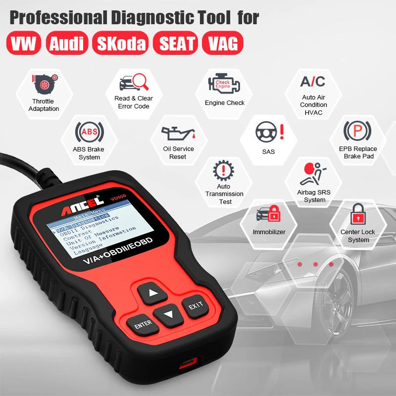 ANCEL VD500 OBD2 Scanner Car Diagnostic Tool Oil Service Reset EPB Brake TP Check Clear DTC SRS for Audi  for VW  for Skoda Seat