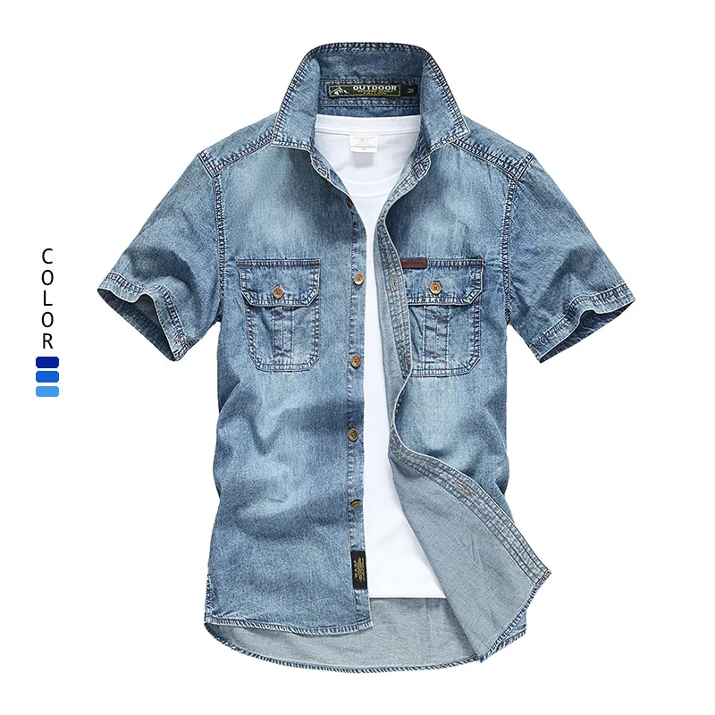 Summer Brand Denim Shirt Men Cotton Short Sleeve Turn-down Collar Mens Shirts Casual Slim Fit Men's Jeans shirts Chemise homme