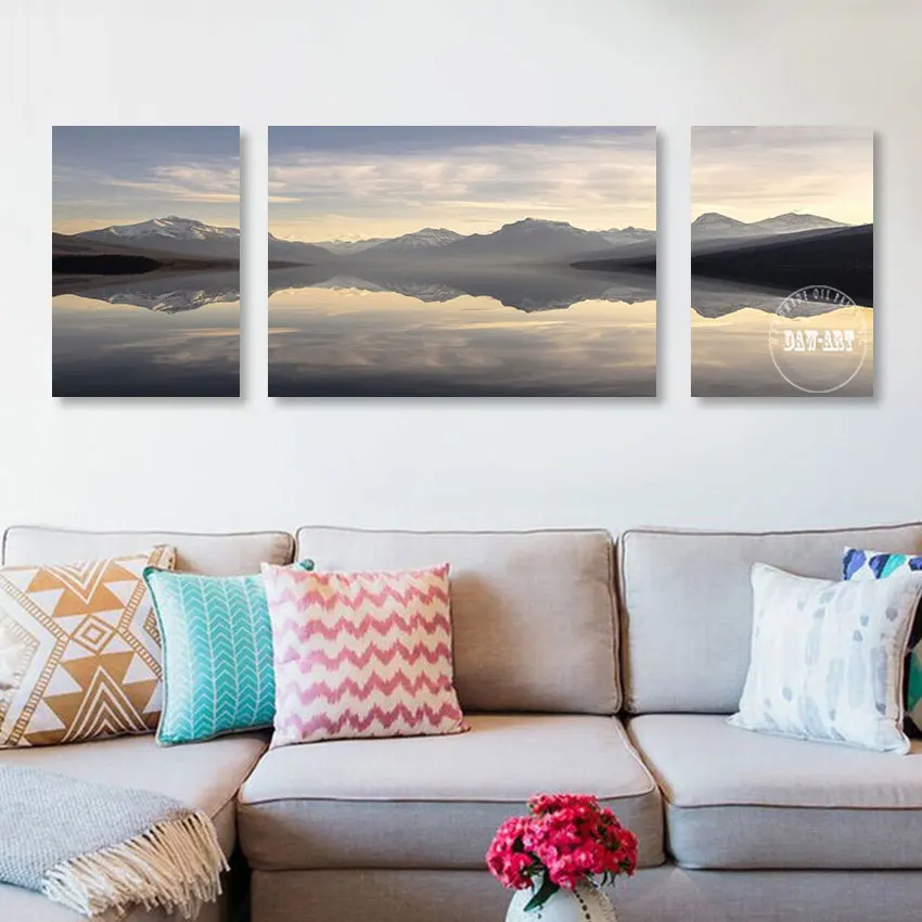 

Lake Landscape Art Picture Wedding Room Wall Decor Canvas Abstract Beautiful Scenery 3d Oil Painting 3PCS Frameless Artwork