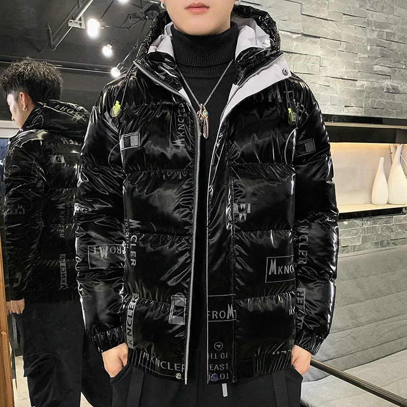 Nice Men Parka Winter Glossy White Duck Down Jacket Coat Mens Warm Jackets Male Hooded Zipper Down Coats Parkas