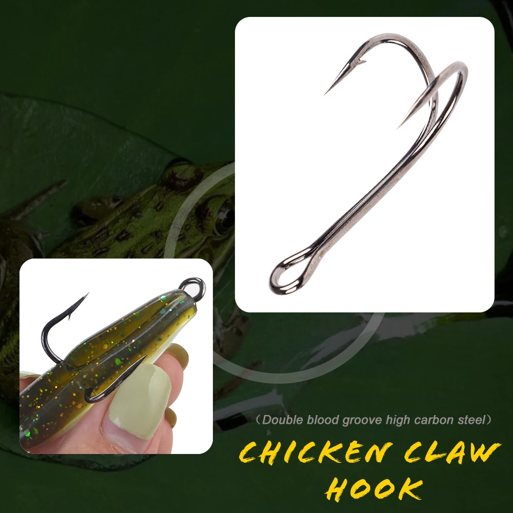 FISH KING Fishing Hooks 20pcs/pack High Carbon Steel Duple Hooks Double Fishing Hooks Barbed Carp Fishhook For Soft Worm Lure