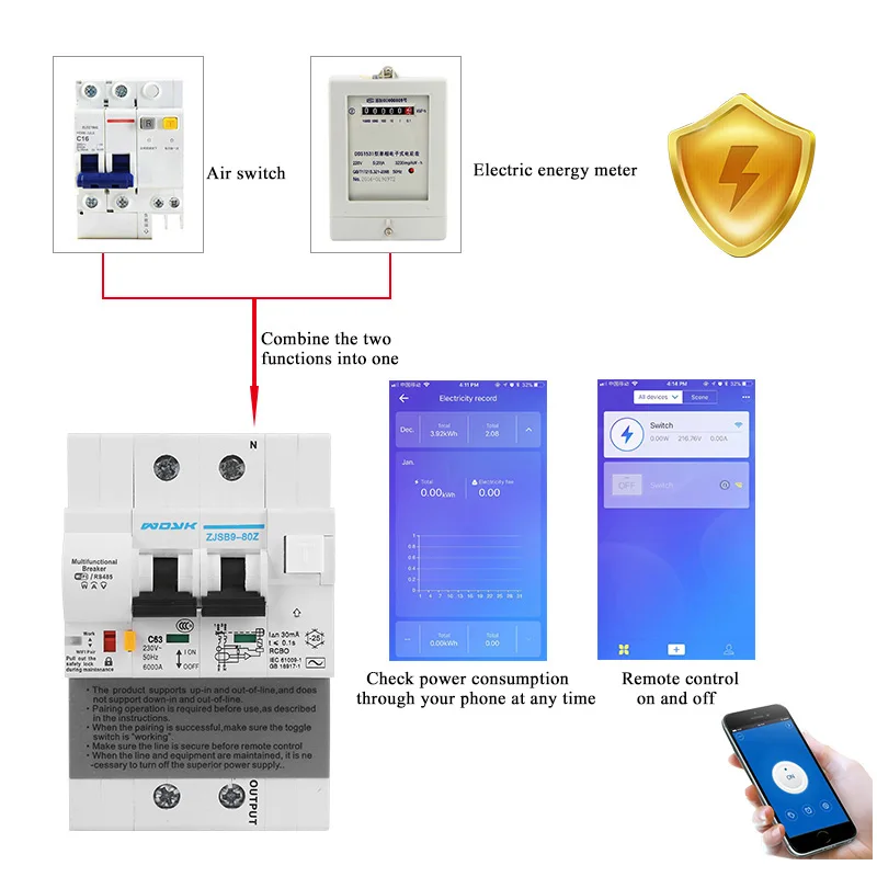 Imagem -03 - Ewelink 2p-monitoramento de Energia Wi-fi Disjuntor Rcbo Sobrecarga de Corrente Curta Proteção com Alexa e Google Home