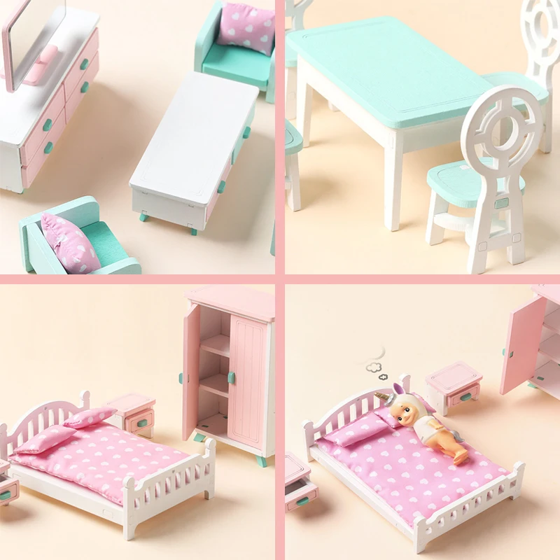 Kids Miniature DollHouses Furniture Play House Toys Wooden Bedroom Living Room Dining Accessories Puzzles Wooden Toys For Girls