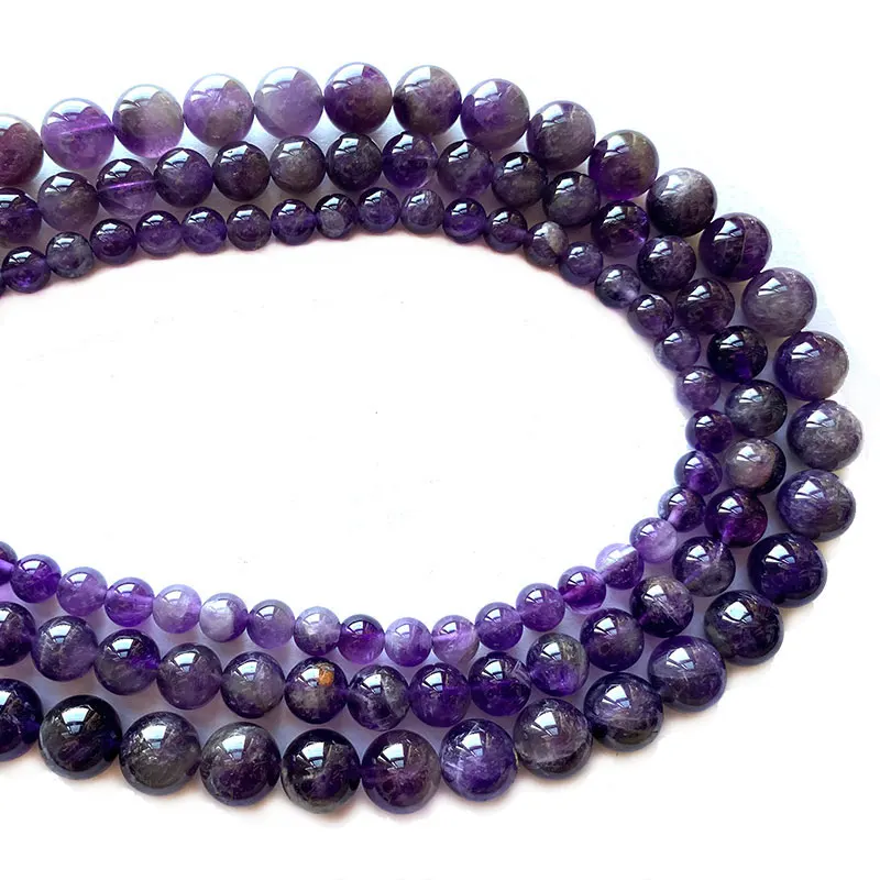 Wholesale A 100% Natural Purple Amethysts Crystal Stone Beads For Jewelry Making DIY Bracelet Necklace 4/6/8/10/12mm Strand 15\'\'
