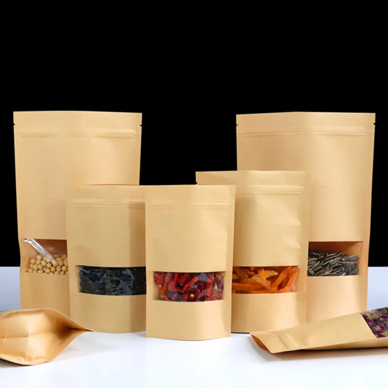 100PCS Stand-up Kraft Paper Clear Window Ziplock Bag DIY Custom Logo Matcha Snack Coffee Sugar Candy Spice Tea Storage Pouches image 5