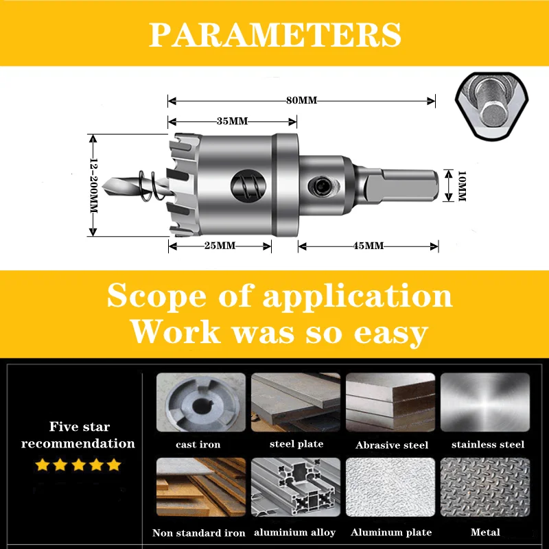 6pcs/10pcs/Set 16-65mm Drilling crown for metal TCT Hole Saw Carbide Metal Stainless steel thick plateCore Drill Bit Cutter