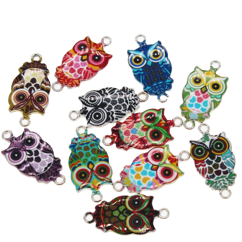 6PCS 13x27mm rhodium color alloy enamel owl bracelet link accessories necklace jewelry making DIY earring accessories