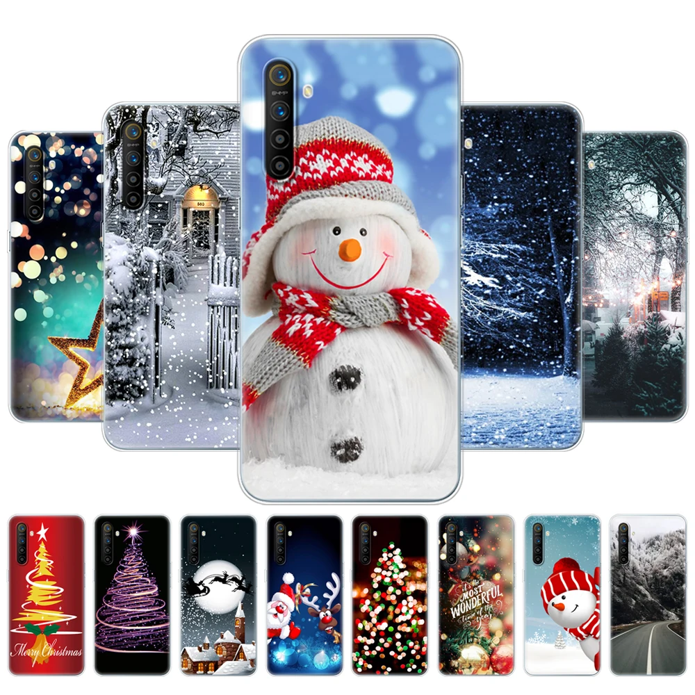 For Realme X2 Case Back Phone Cover For OPPO RealmeX2 X 2 Case 6.4 inch Silicon Soft TPU Bag winter christmas snow tree new year