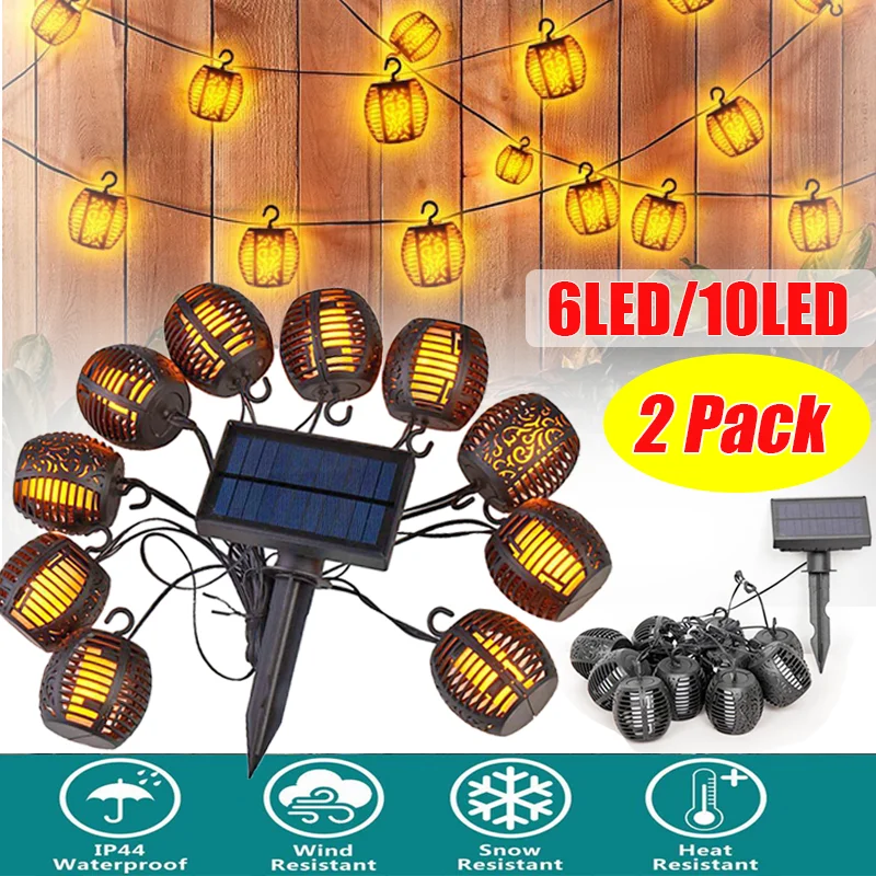 Led Solar Opknoping Lantaarns Tuin Decor Outdoor Waterdichte Solar Tuin Lampen Led String Lights Patio Flikkerende Vlam Licht