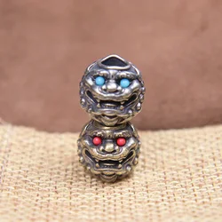 Chinese Traditional Red Blue Eyes Dancing Lion Knife Bead Pendant Keychains Retro Umbrella Rope Lanyard DIY Paracord Accessories