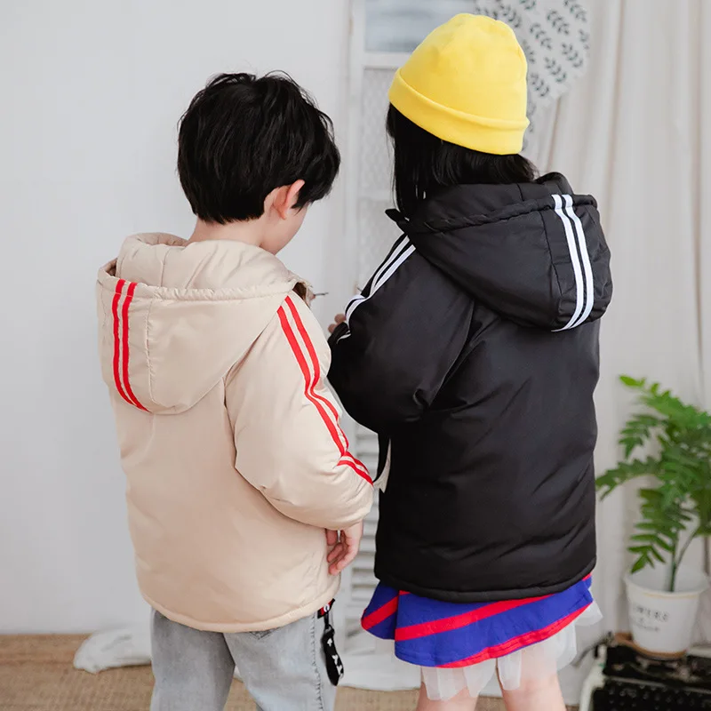 New Children's Down-Filled Coat Fall Winter Boys & Girls Hooded Striped Thickened Down Garment Baby Kids Leisure Overcoat P232