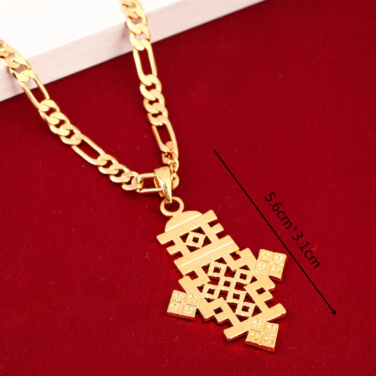 Ethiopian Gold Color Cross Pendant Necklace Coptic Cross  African Wedding Jewelry