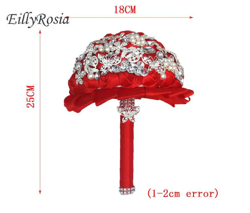 EillyRosia-ramo de boda azul, cinta de seda satinada, rosas, cristales, joyería hecha a medida de 18cm, ramo de dama de honor, flores de novia 2020