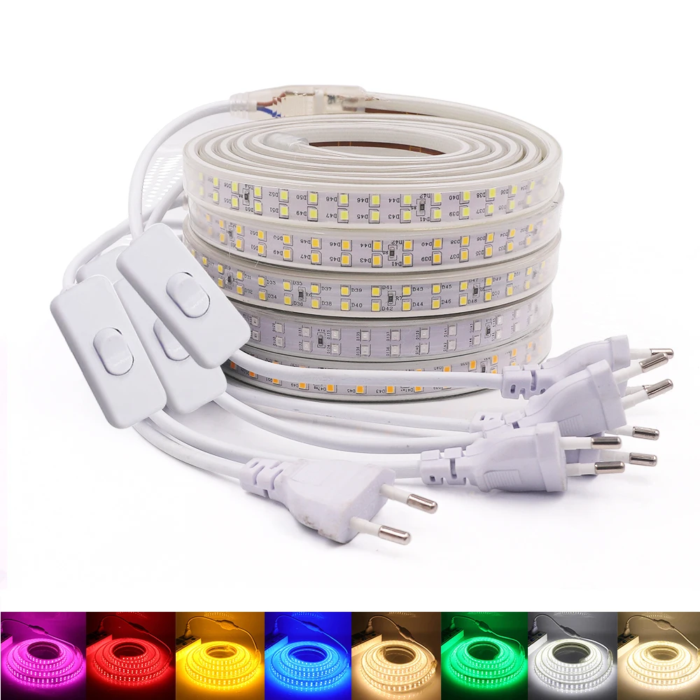 220V 180LED/m Double Frame LED Strip Light RGB 2835 Neon Light Flexible Wall Decor Backlight Bedroom Decoration Indoor Lighting