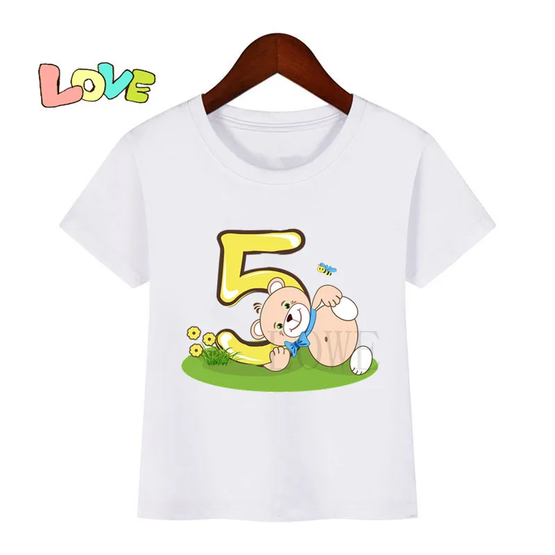 Kids Bear Birthday Number 1~9 Cartoon Print Children Clothes T-shirts Boy&Girl Animal Funny Gift Tshirt Baby