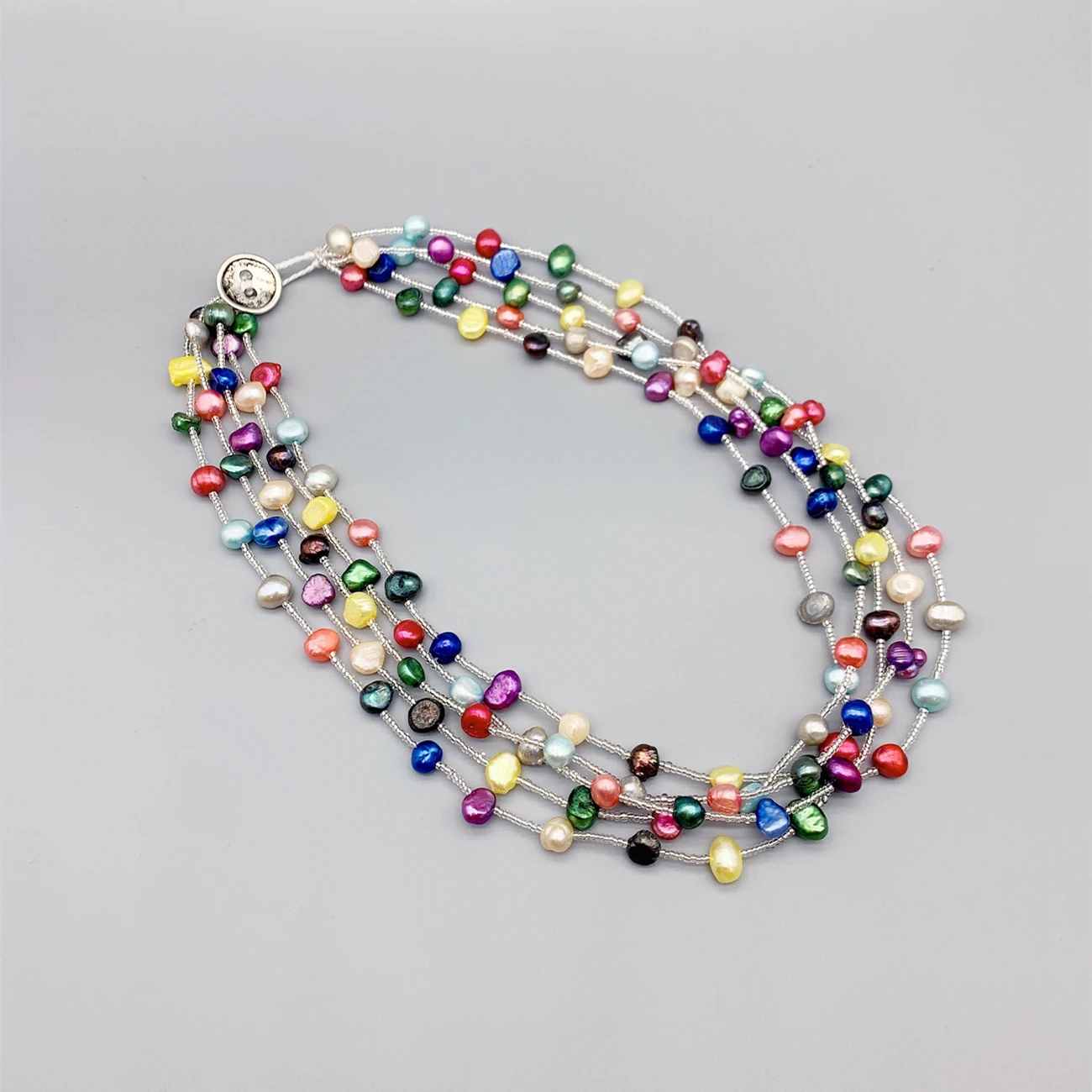 FoLisaUnique 5 Strands Layers Multicolor Potato Pearls Necklace For Women Gift Trendy Jewelry Stacking Strands Choker Necklace