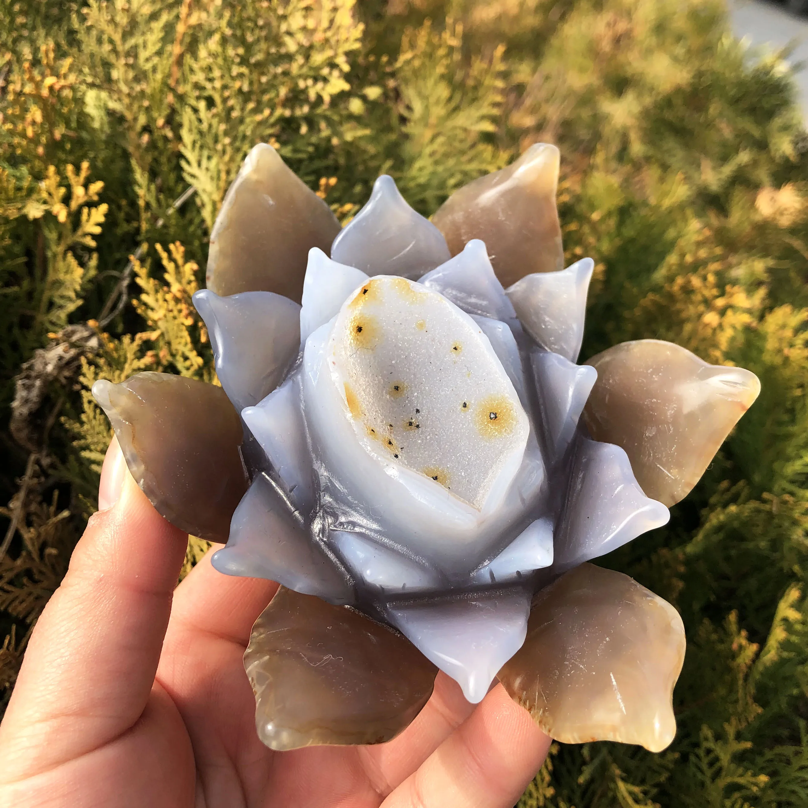 

1pcs Natural Geode Agate Lotus Healing Crystal Stone Carved Ornament For Gift