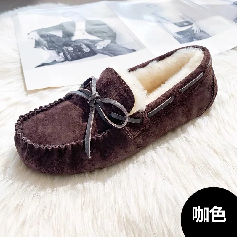 New Fashion Brand Soft Leather Women Flat Loafers High Quality 100% Genuine Leather Women Shoes Real fur Brand Casual Shoes