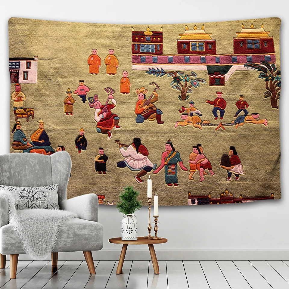 Tibetan Embroidery Drawing Tapestry, Bohemian Hippie, Home Decoration, Bedroom, Living Room