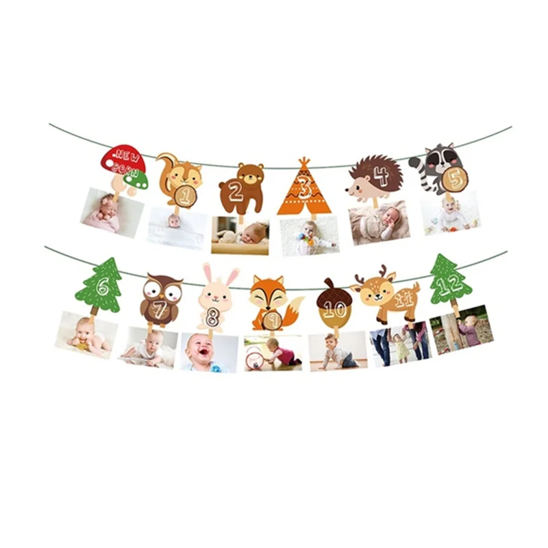 1–12 Monate Foto-Banner, Wald-Foto-Banner, alles Gute zum Geburtstag, Party-Dekoration, Babyparty, 1. Geburtstag, Junge, Mädchen, 12-Monats-Foto-Banner – Detail 1