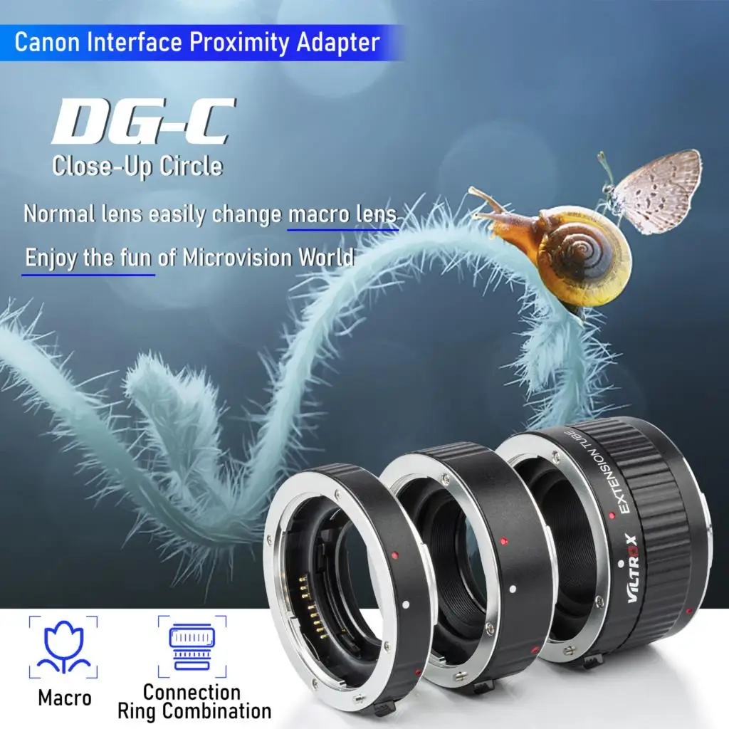 Viltrox DG-C Auto Focus Lens AF Adapter Macro Extension Tube For Canon EOS 2000D 1500D 850D 77D 60D 5D Mark IV III 7D II 80D 1DS