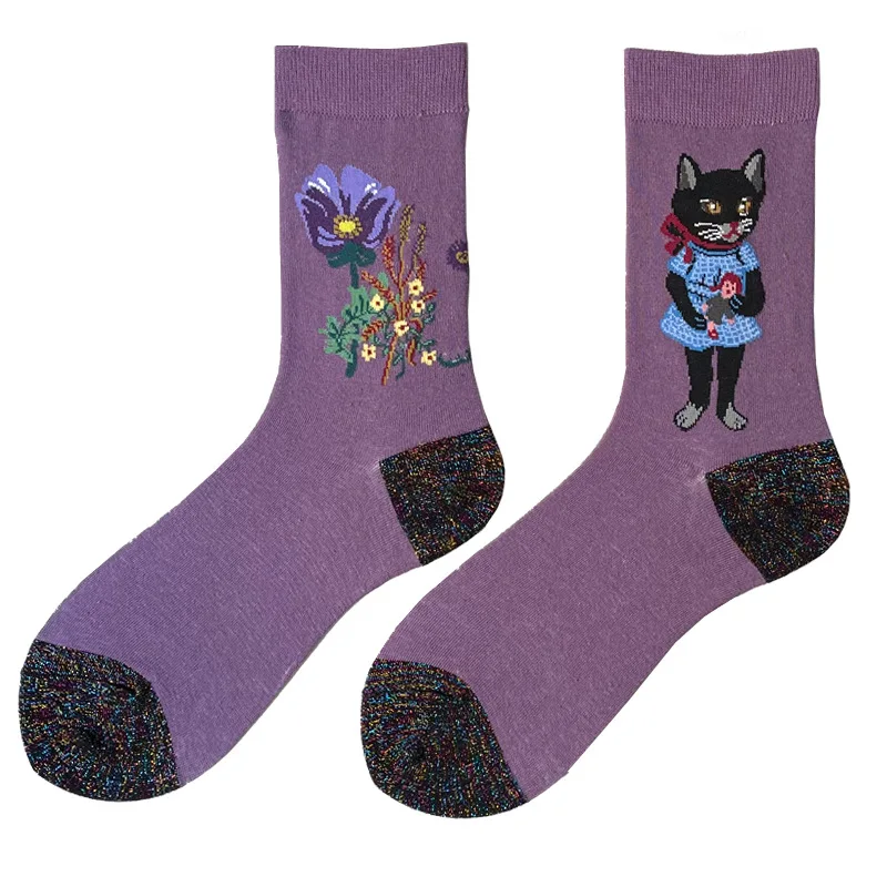 Calcetines de algodón de diseñador coreano para mujer, medias de gato lindo, AB, media pantorrilla, ardilla, conejo, personalidad, novedad divertida