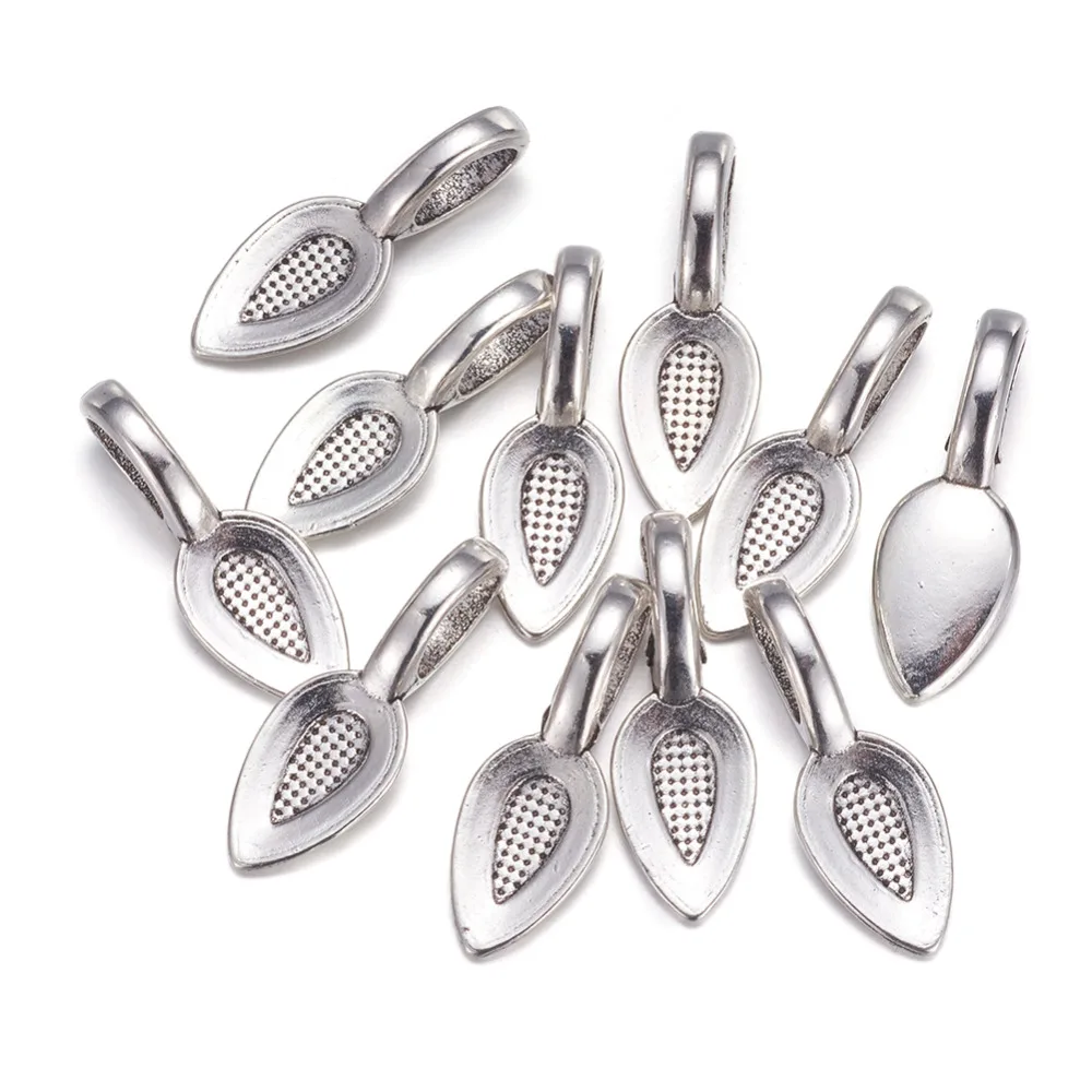 50pcs/Lot 21x8x6mm Antique Silver Color Decorative Leaf Alloy Glue-on Flat Pad Bails Hole: 4x6mm for DIY Pendants Jewelry Making