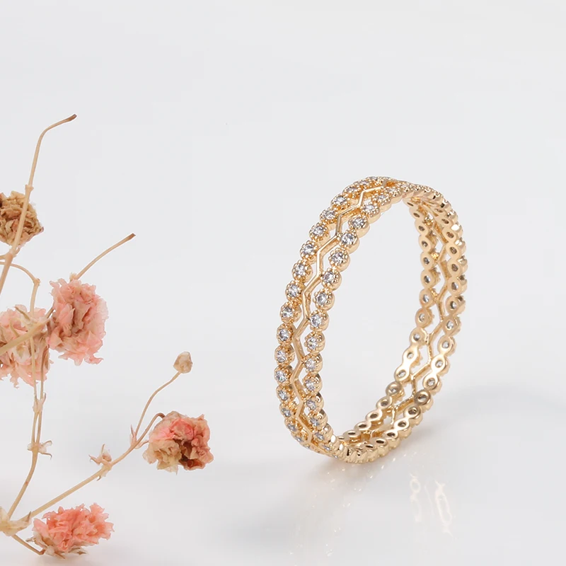 Kinel New Arrivals 585 Rose Gold Ring Double Row Micro-wax Inlay Natural Zircon Hollow Rings Women Wedding Party Fine Jewelry