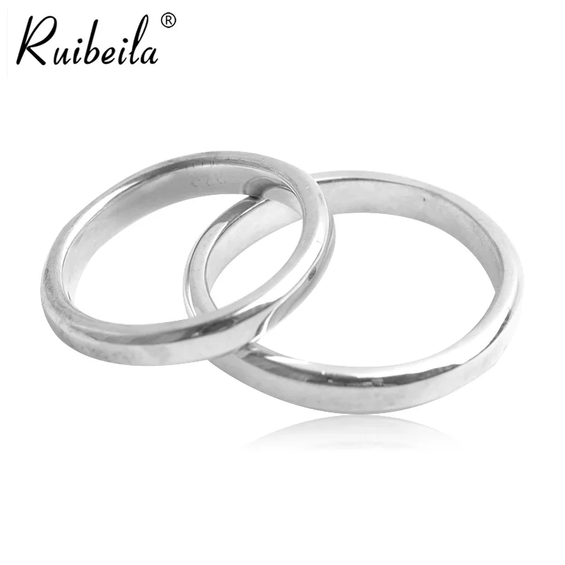 ruibeila925 sterling silver couple ring men and women wedding suit fashion simple glossy 3mm couple ring single