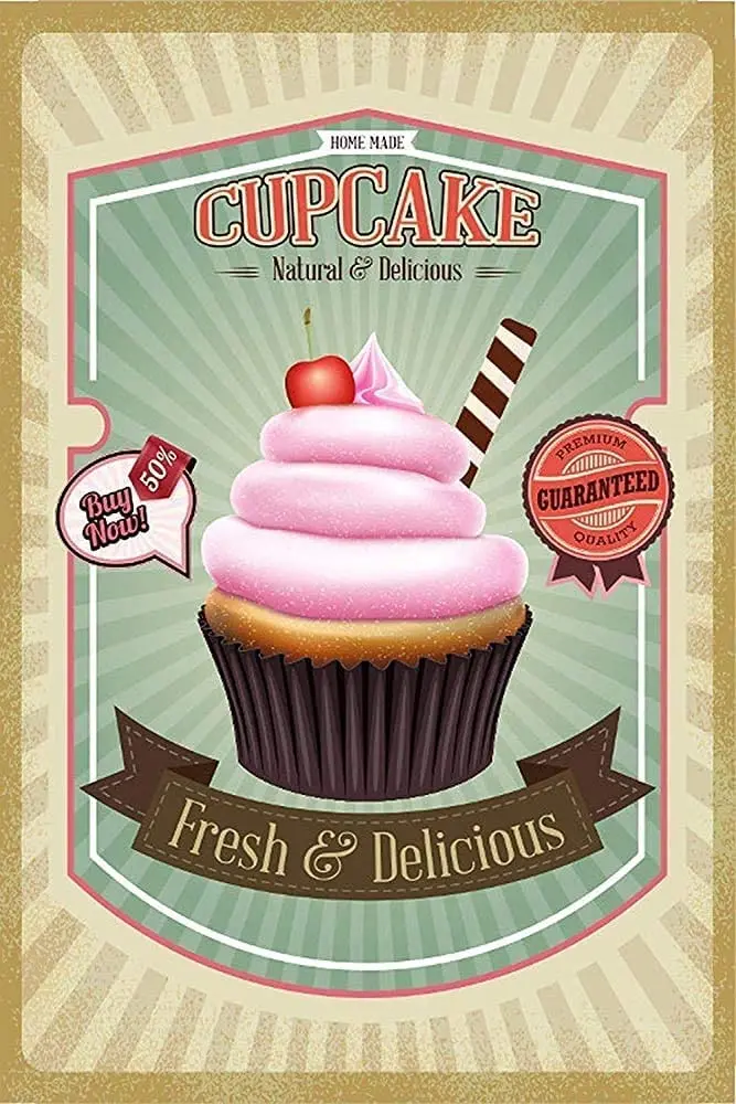 LAOJI DIBIOUR Home Made Cupcake Natrual and Delicious Vintage Tin Metal Sign Pub Club Cafe Bar Home Wall Art Decoration