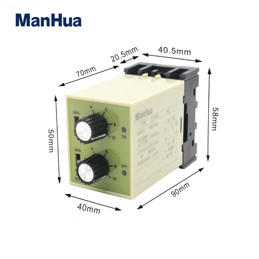 ManHua ST3PR electrical time relay twin timer relay with socket base