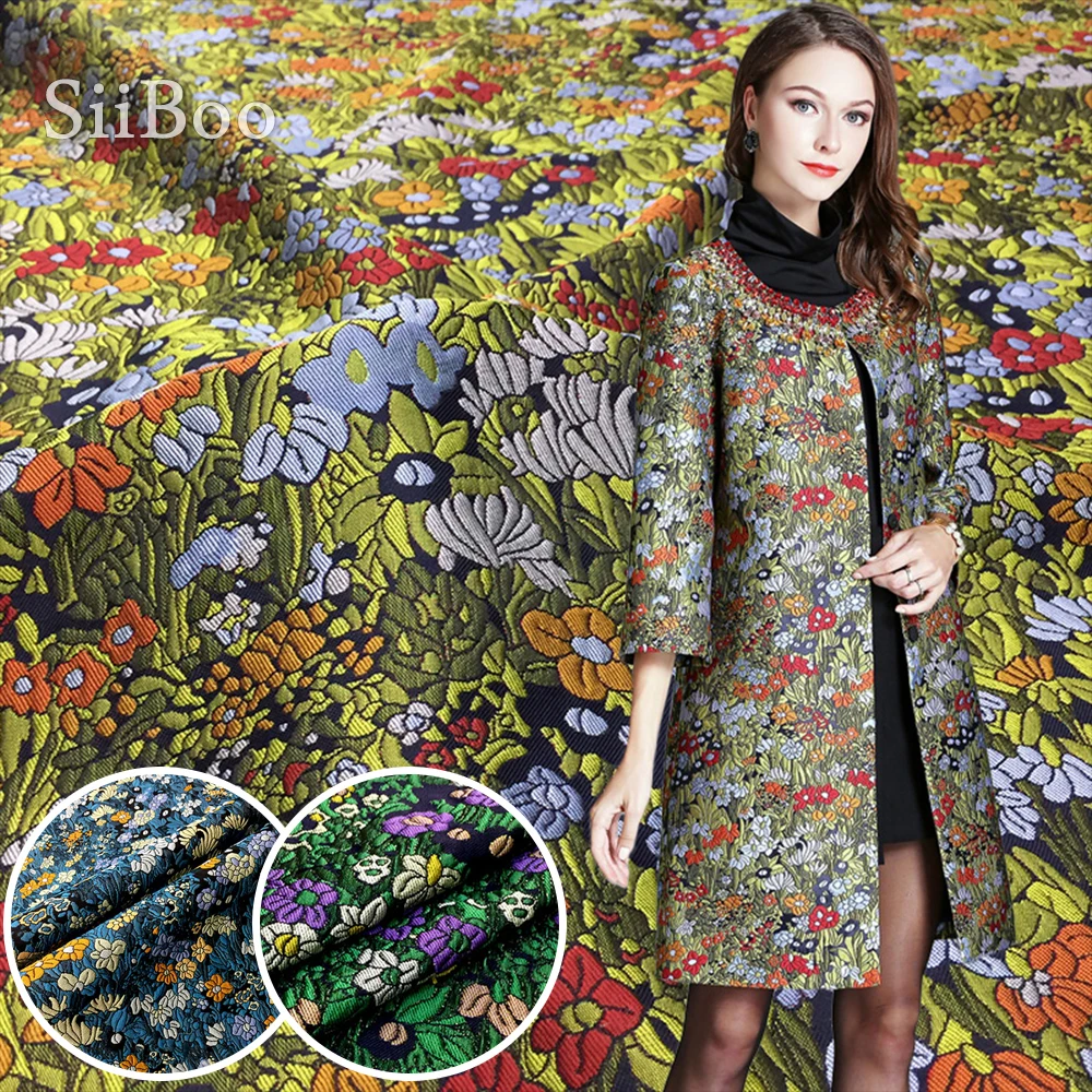 

Blue yellow green pastoral floral jacquard brocade fabric for dress coat floral embroidery tissue tecidos stoffen cloth SP4633