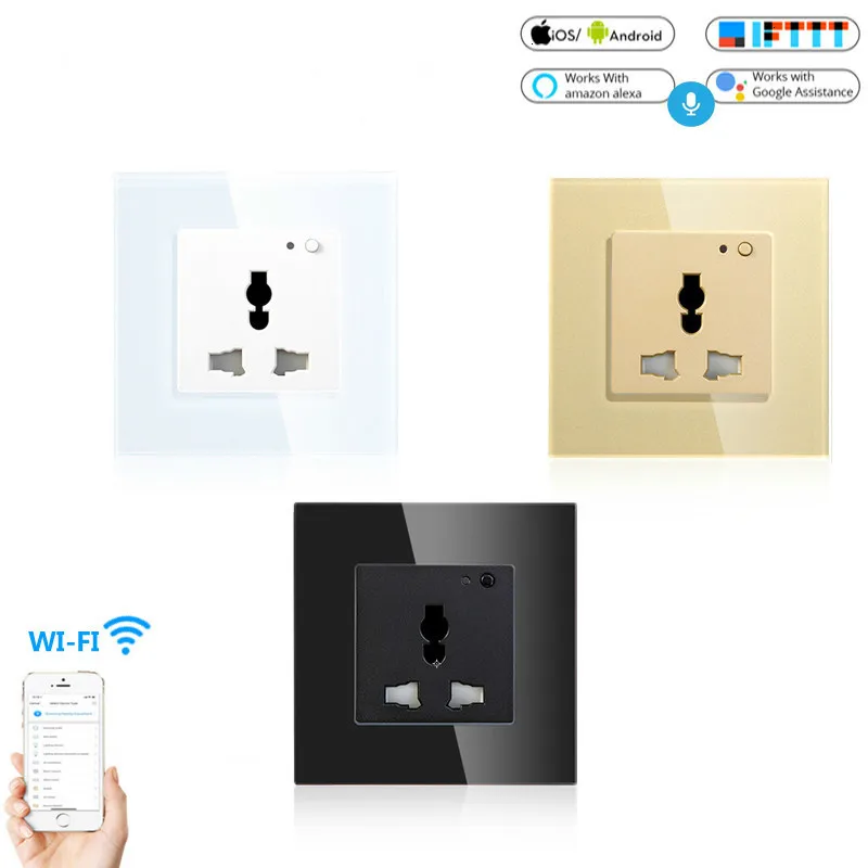 

Universal WiFi Smart Wall Socket 13A Outlet Glass Panel French APP Remote Control Works with Amazon Echo Alexa Google Home