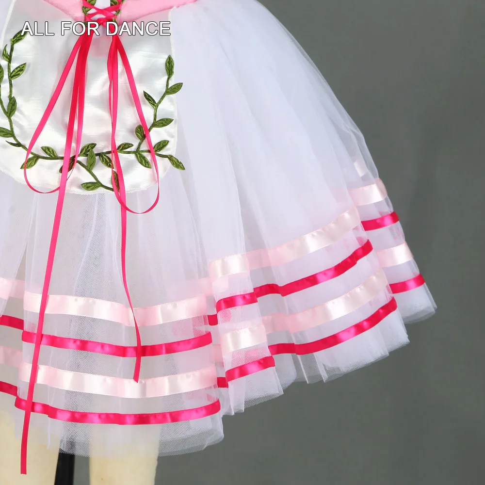 20529 สีขาวชีฟองแขนสั้นโรแมนติก Tutu กระโปรงผ้ากันเปื้อนขนาดเล็กสาว Ballerina Dance เครื่องแต่งกายบัลเล่ต์ Tutu ชุด Leotard