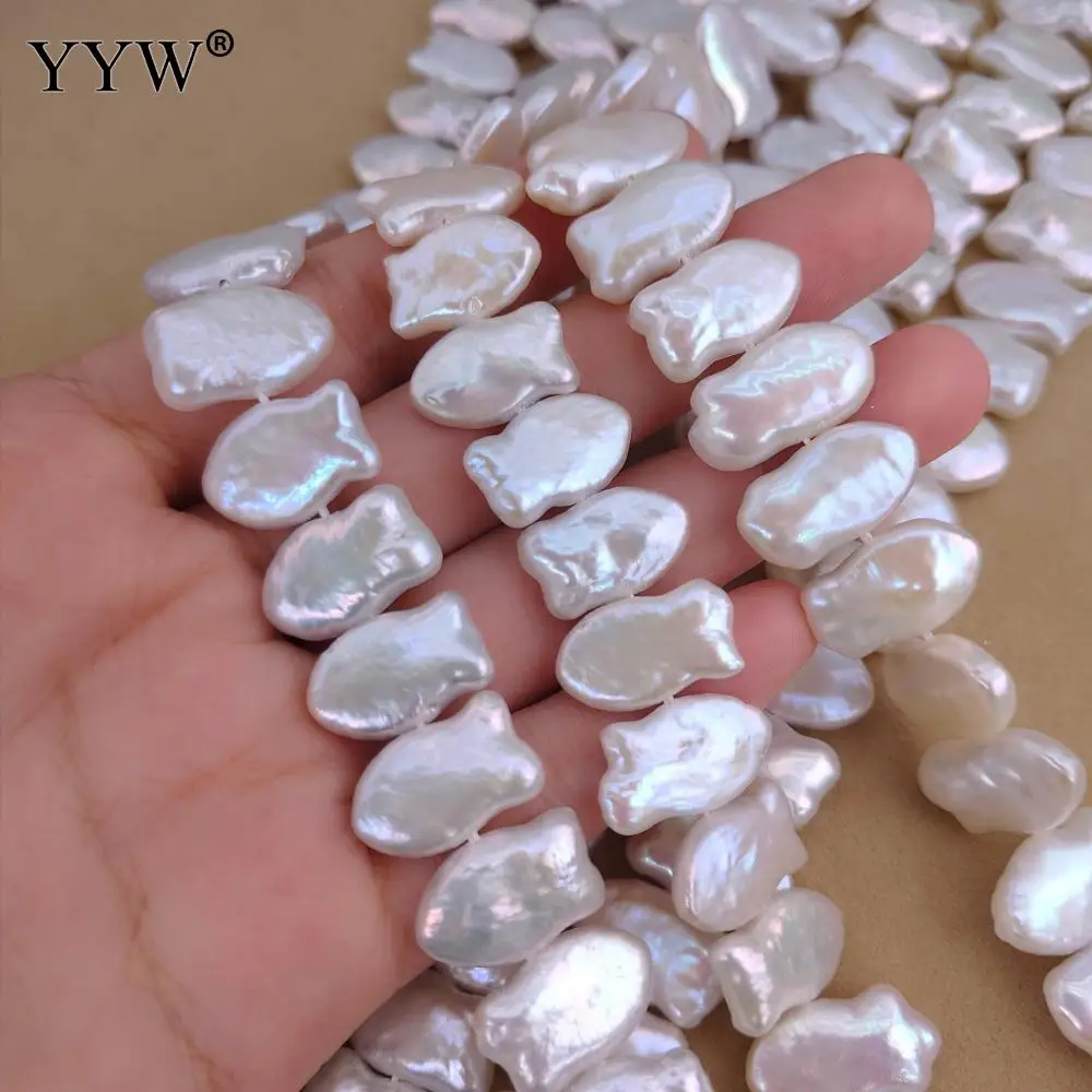 Fish Shape Natural Cultured Baroque Freshwater Pearl Beads For Handmade Jewerlly White 11x16mm Sold Per 17.32 Inch Strand