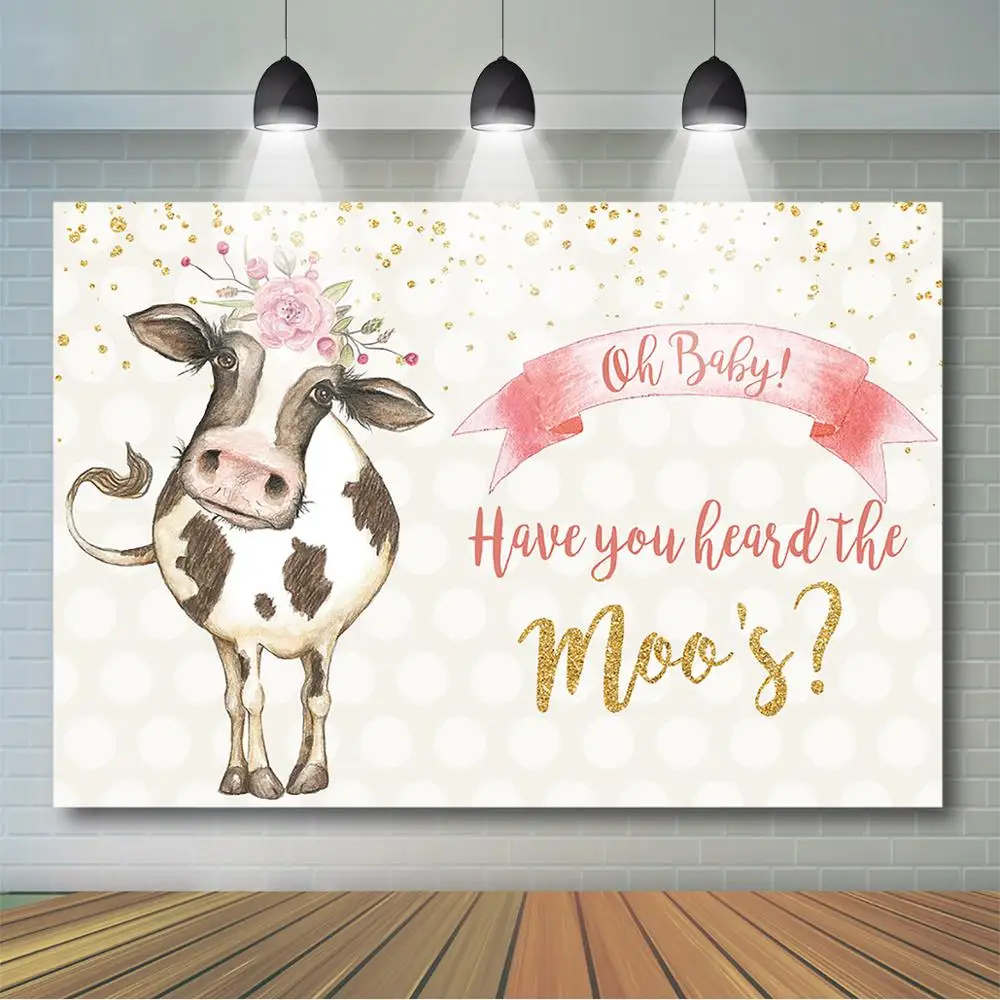 Mocsicka vaca chá de bebê pano de fundo menina chá de bebê festa decoração fazenda cenários de aniversário (palavras personalizadas)