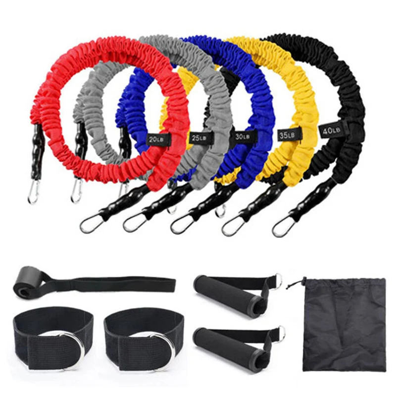 150 LBS 11pcs Sets Pull Rope Latex Rubber Resistance Band Fitness Training Jump Volleyball High Kick