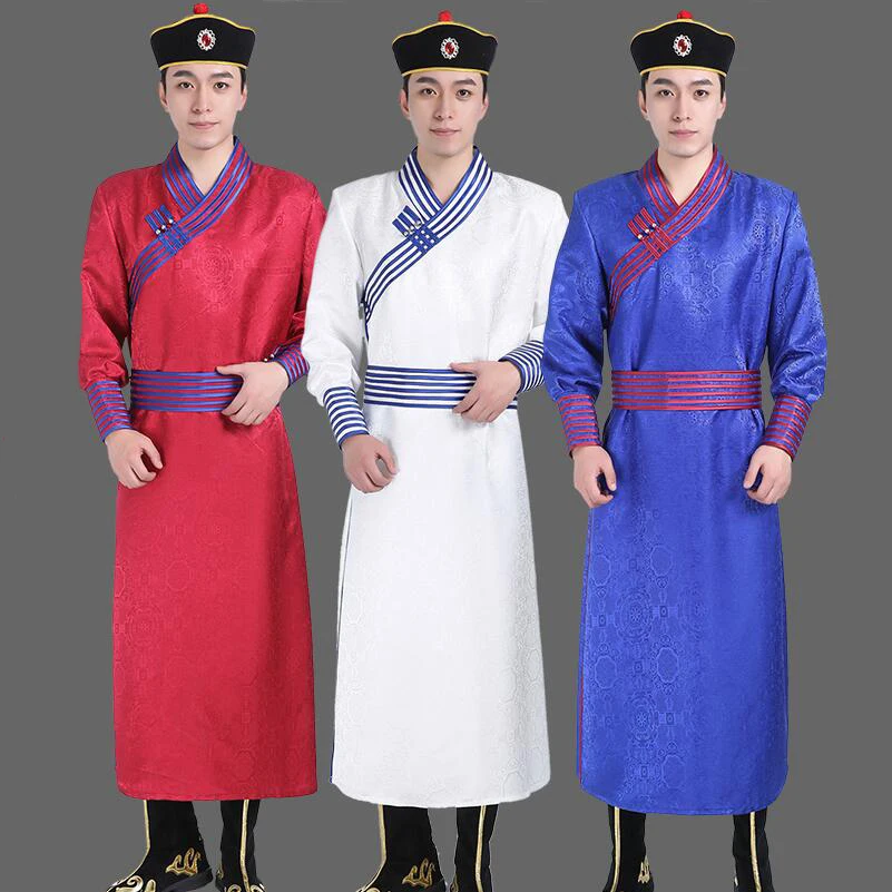 

Asia men gown mongolian robe traditional oriental ethinc clothing festival stage wear male Cosplay costume