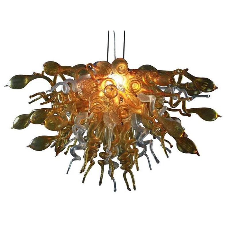 Gold Color Hand Blown Glass Chandelier Modern LED Pendant Light for New House Art Decoration 28 Inches