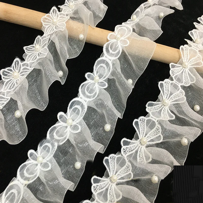 Tela de encaje de gasa de flor 3D de Organza, accesorios de costura de Lolita, cortina de ropa, ingredientes