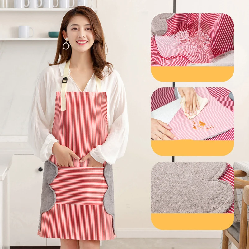 1pcs Adult Bib Aprons With 2 Waist Pockets Wipe Hand Apron  Kitchen Coverall Women's Waterproof Work Clothes Kitchen Chef Waiter