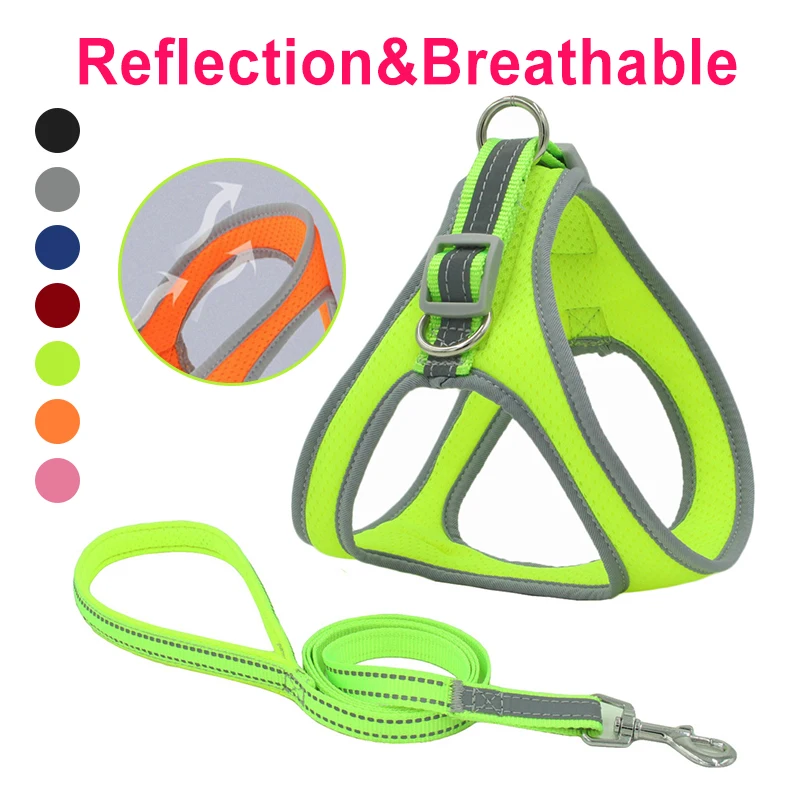 

Mesh Fabric Dogs Harness Leash Set Adjustable Reflective Breathable Dog Vest Leashes Walk Run Explosion-Proof Pets Accessories