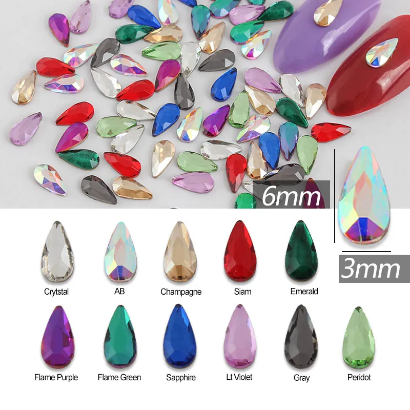 30pcs Nail Art Rhinestones Holo Flat Shaped Mini Drop Colorful Stones For 3D Nails Decoration 12 Colors