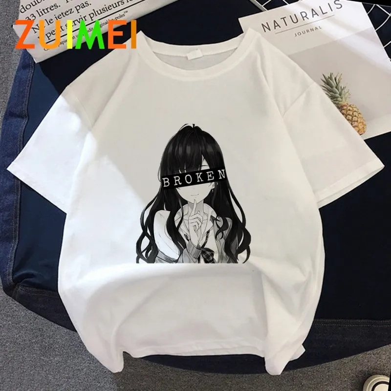 Women Anime Depressdegirl Tearful eyes Harajuk Print T-shirt Tops 2020 Summer Fashion Short Sleeved T-shirt  Girl,Drop Ship