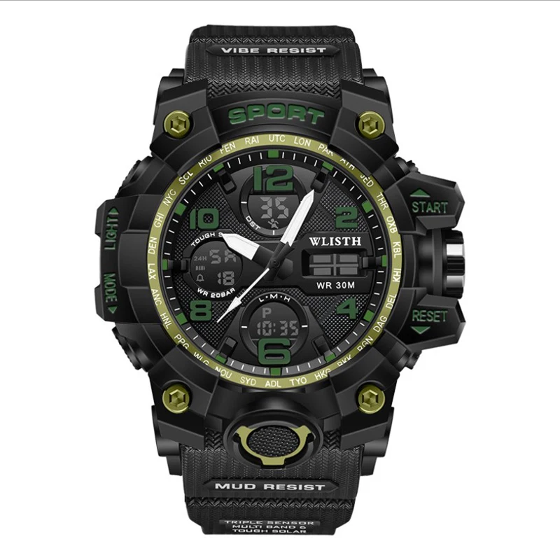 Men\'s Outdoor Sports Waterproof Cool Double Display Luminous Large Dial Multifunctional Electronic Watch