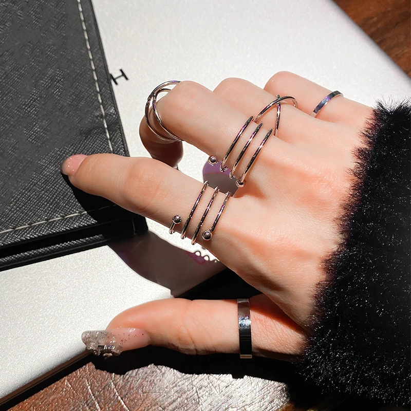 6Pcs/Set Hip-hop Fashion Ring Personality Multi-layer Index Finger Anel Simple Smooth Cool Joint Anillo