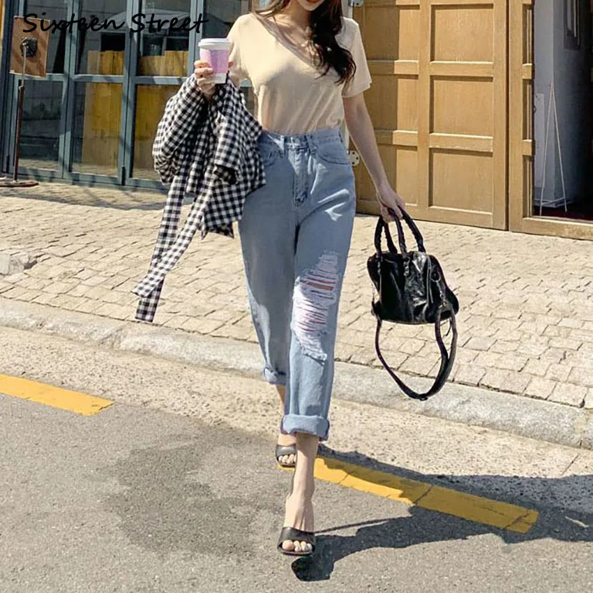 

Ripped Jeans for Women 2020 New Korean Fashion High Waisted Jeans Hole Baggy Denim Female Y2K Pants Aesthetic Vintage Clothes