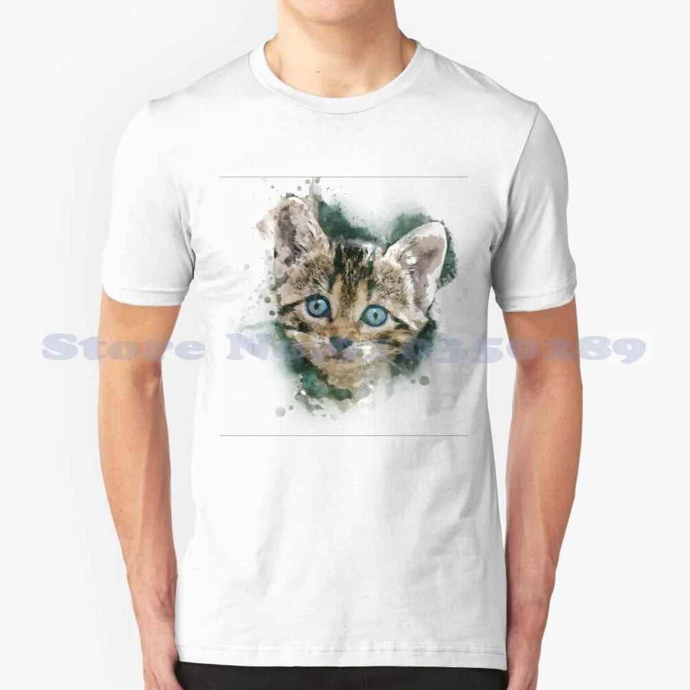 Camiseta con pintura de acuarela para amantes de los gatitos, 100% algodón