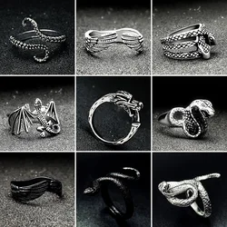 Vintage Religious Rune Animal Ring Simple Wings Snake Ring Men Women Exquisite Popular Jewelry Gift
